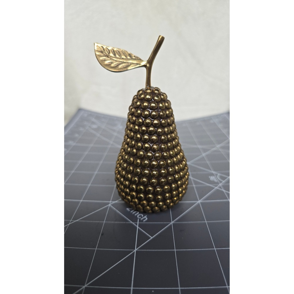 Vintage Brass Tone Hobnail Pear Figurine Decorative Beaded Fruit Sculpture 5.5"